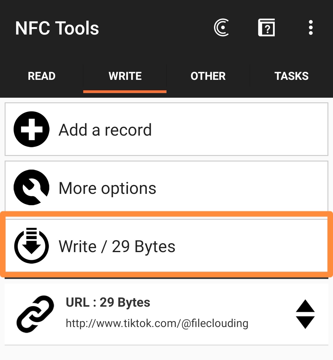 TikTok NFC write